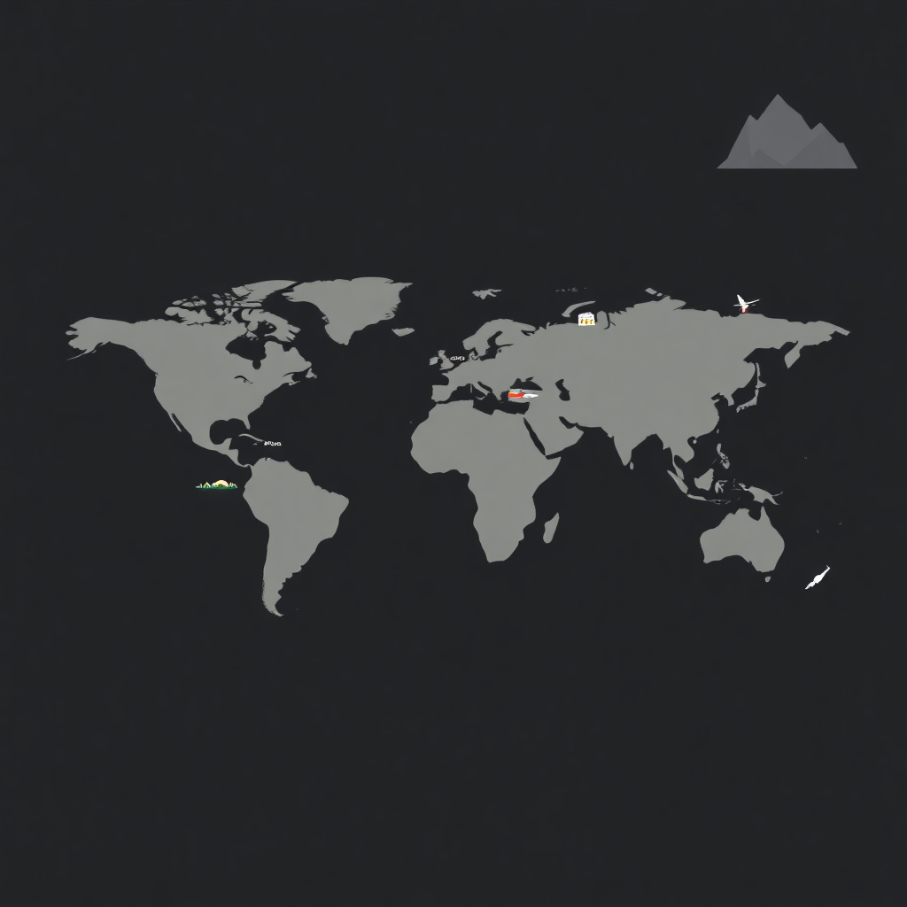 world map with travel destinations and landmarks in minimalist style